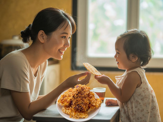 Bà mẹ Việt và con thưởng thức cơm cháy Cô Ba tại nhà – gắn kết gia đình với món ăn vặt truyền thống